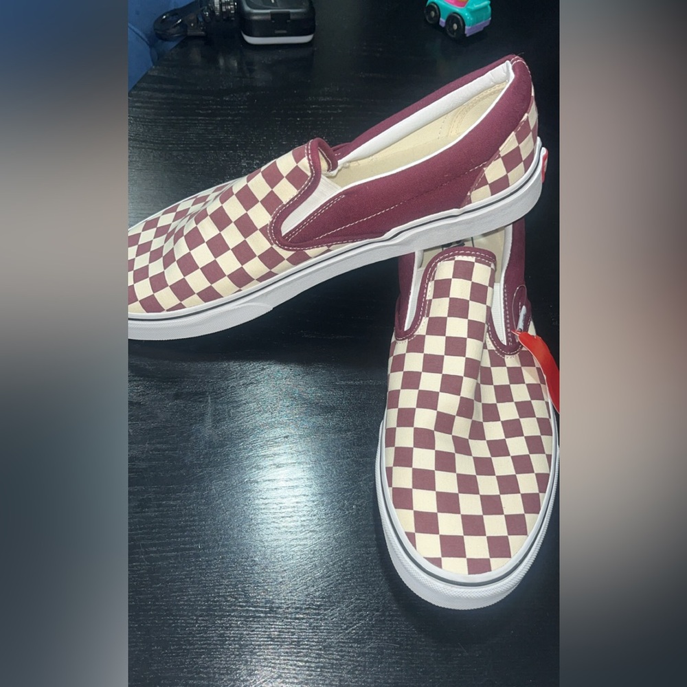 Vans Burgundy and Cream Checkerboard Slip-Ons - Picture 3 of 8